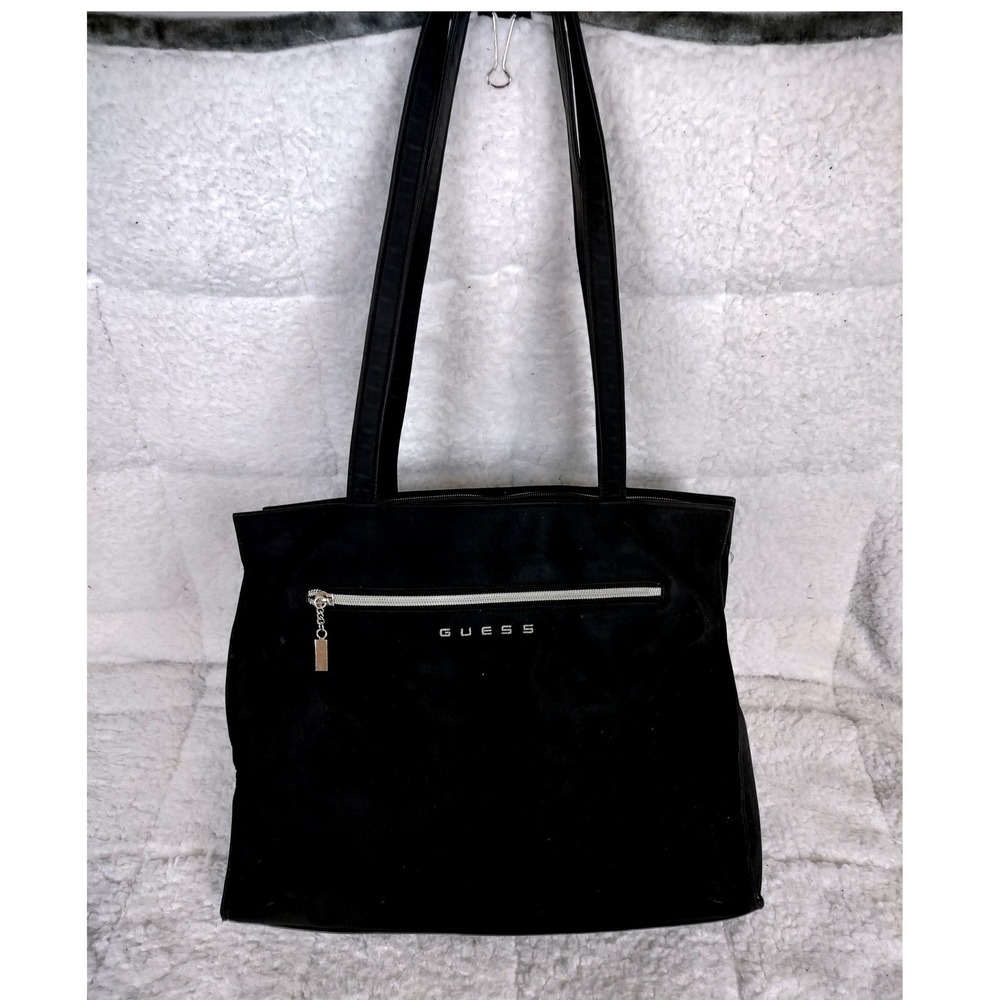 Vintage Y2K Guess Nylon Zip Shoulder Bag Black Minimalist 90s Tote